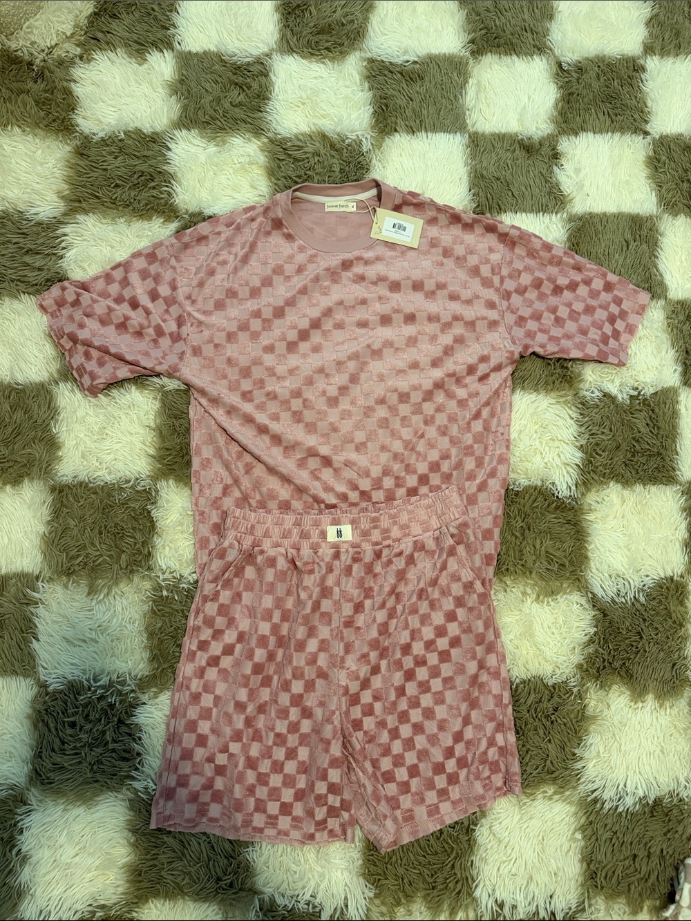Forever French Brand Pink Checkered Lounge Set - Short Sleeve Top & Shorts